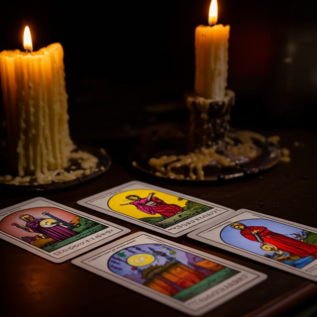 Tarot cards and mystical candles for readings
